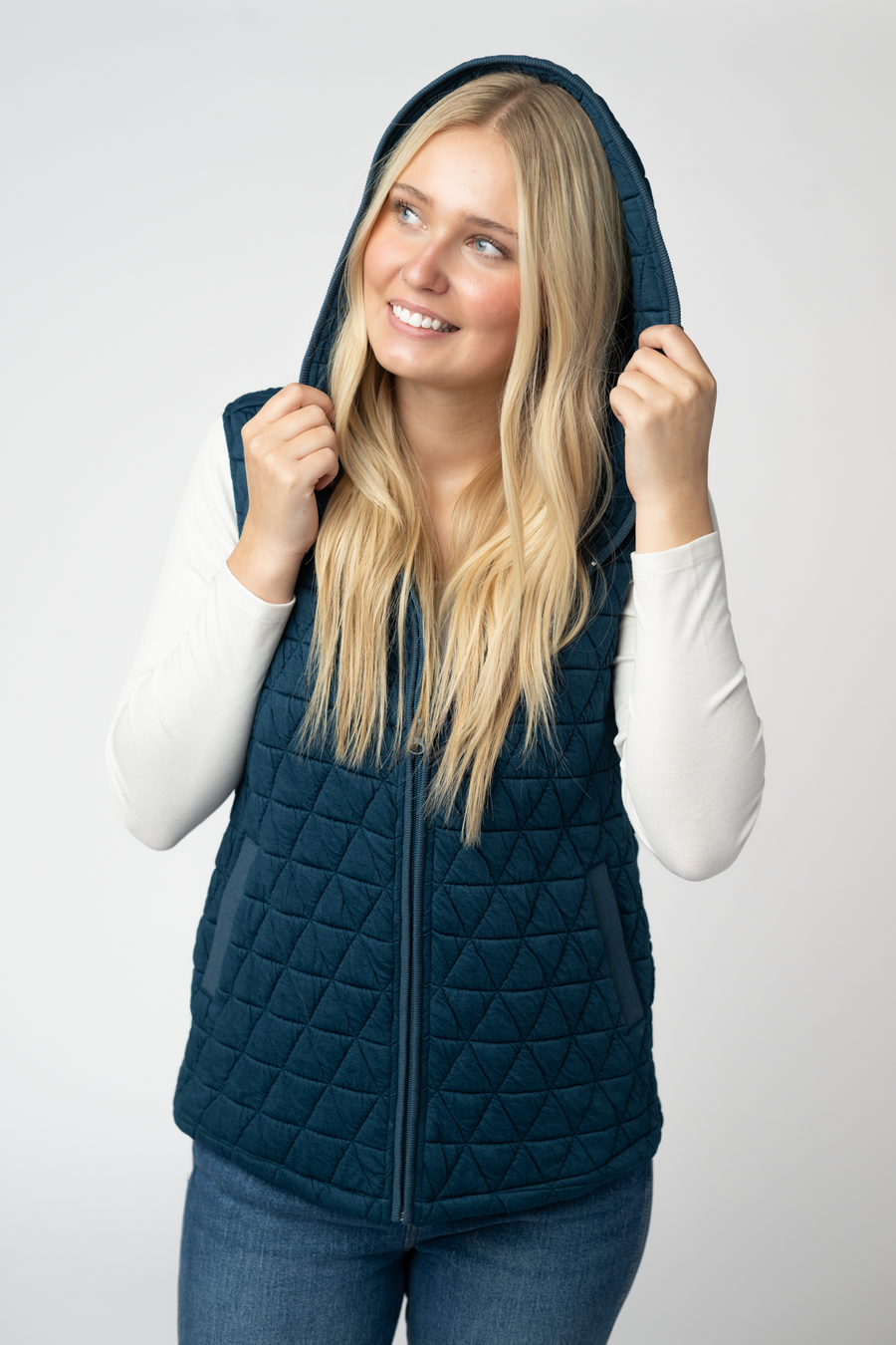 WAREHOUSE ONLY Heather Geometric Hooded Vest - Teal