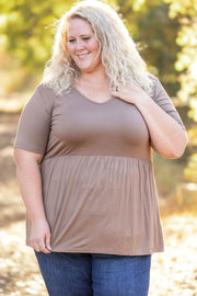 WAREHOUSE Sarah Ruffle Short Sleeve - Mocha FINAL SALE