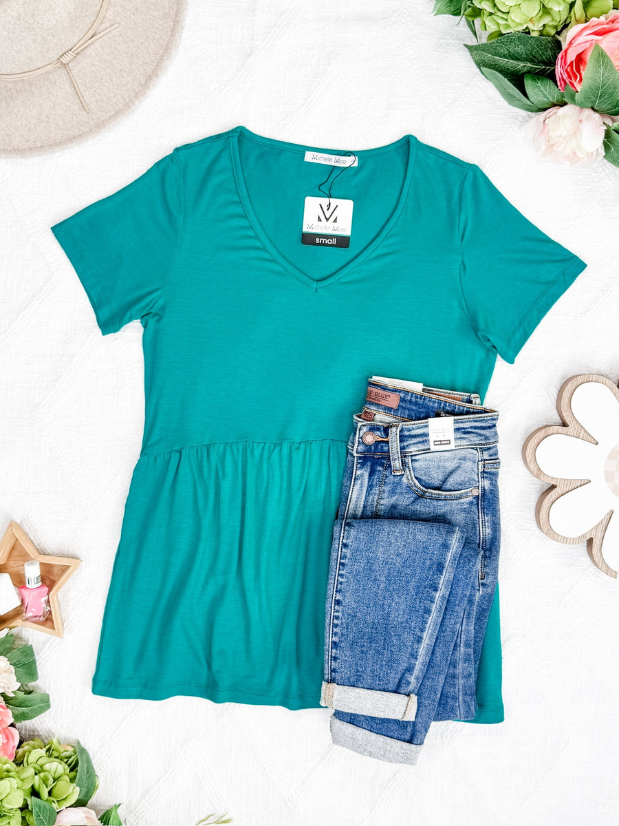WAREHOUSE Sarah Ruffle Short Sleeve - Teal