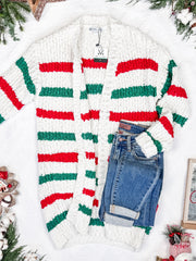 WAREHOUSE Stripe Cardigan - Christmas Stripe