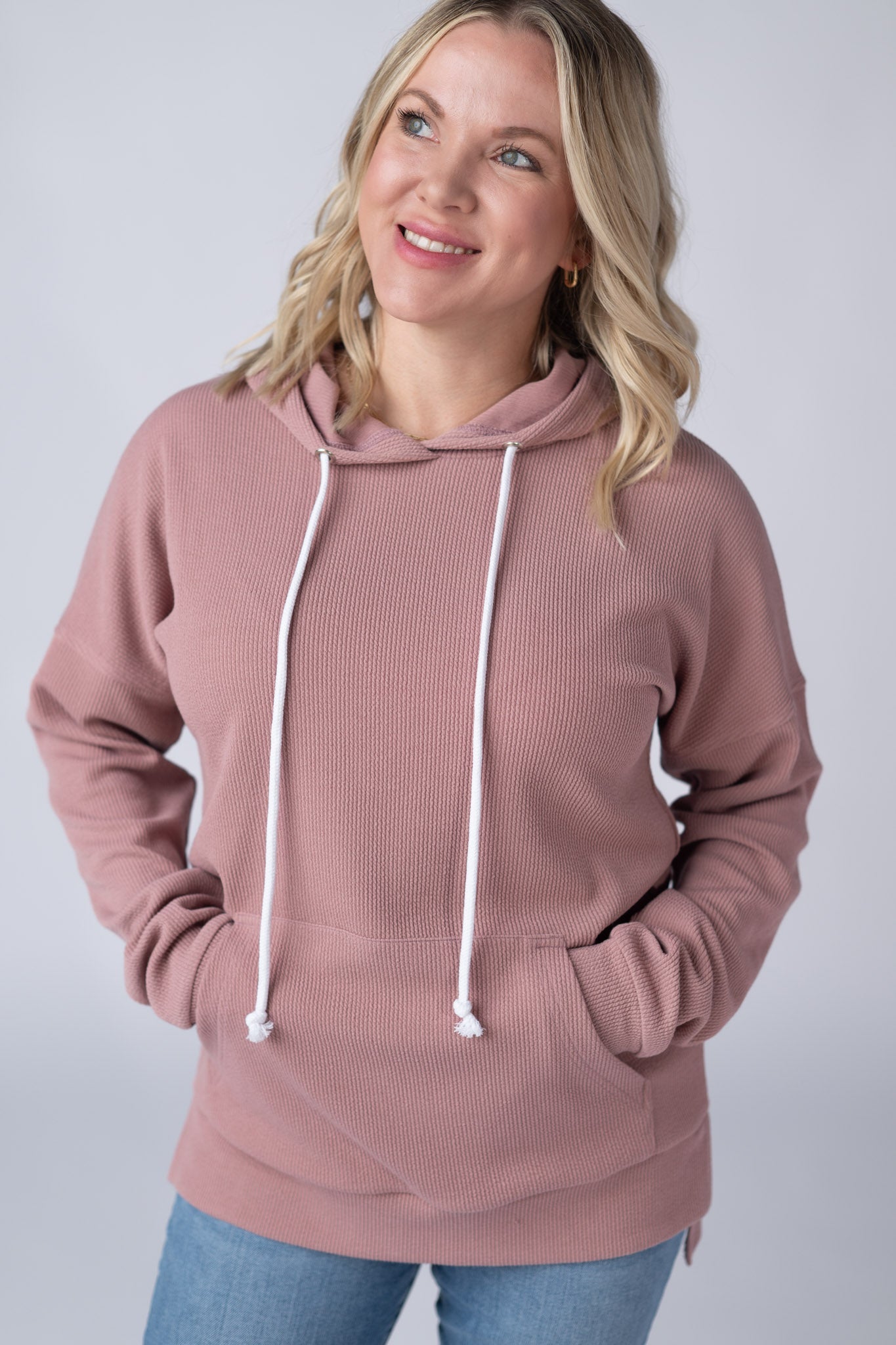 WAREHOUSE Kacey Ribbed Hoodie - Rose