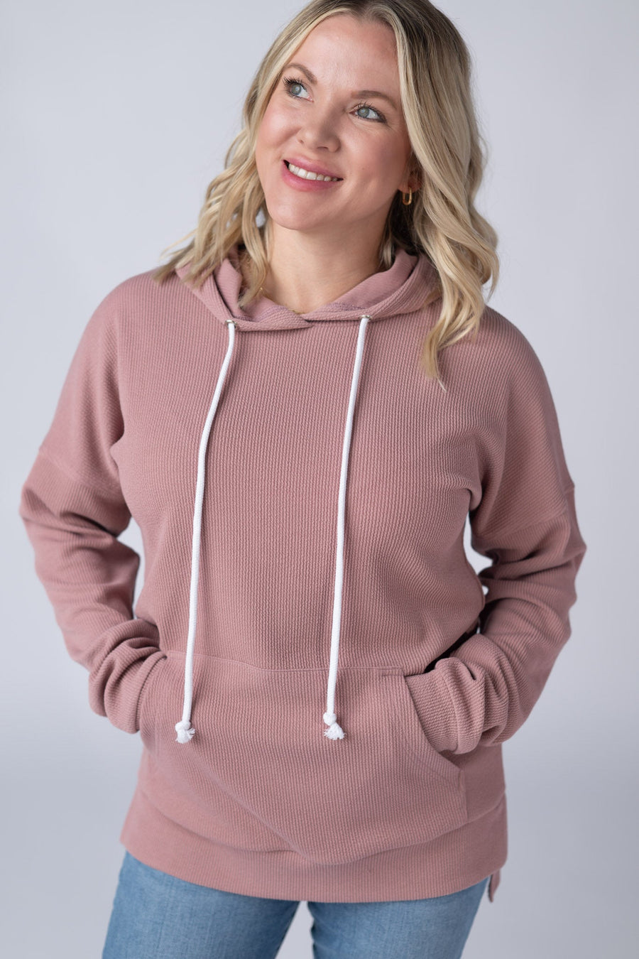 WAREHOUSE Kacey Ribbed Hoodie - Rose