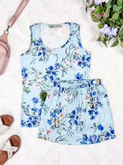 WAREHOUSE Luxe Crew Tank - Light Blue Floral Bliss