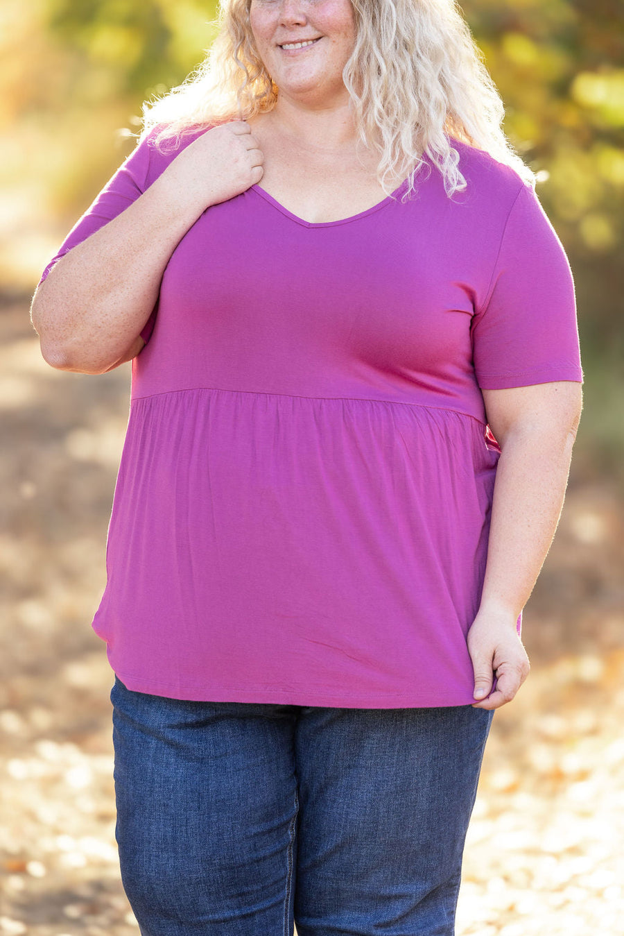 WAREHOUSE Sarah Ruffle Short Sleeve - Orchid