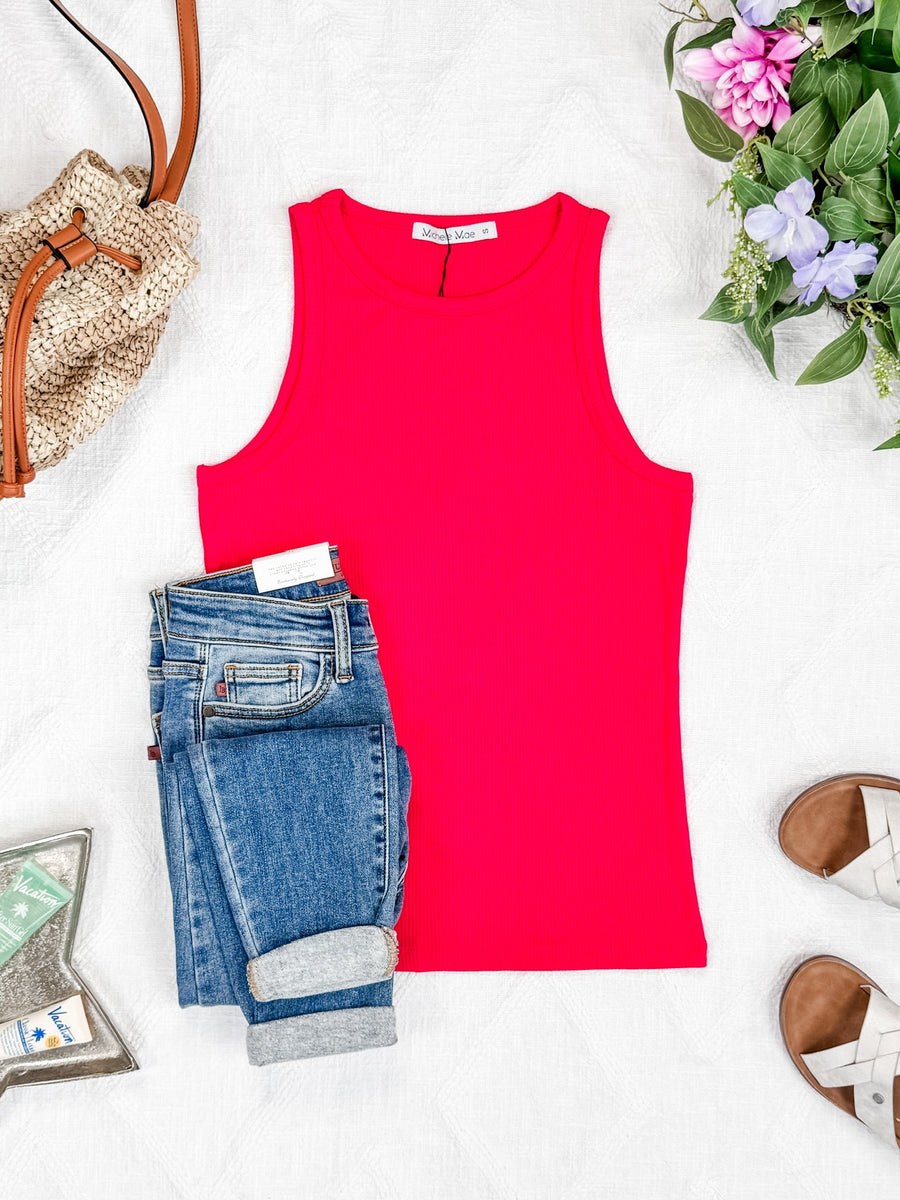 WAREHOUSE Tara Ribbed Tank - Hot Pink