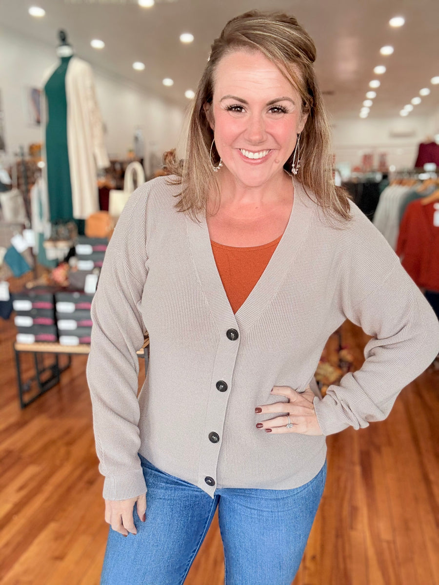 Button Front Cardigan- Light Mocha