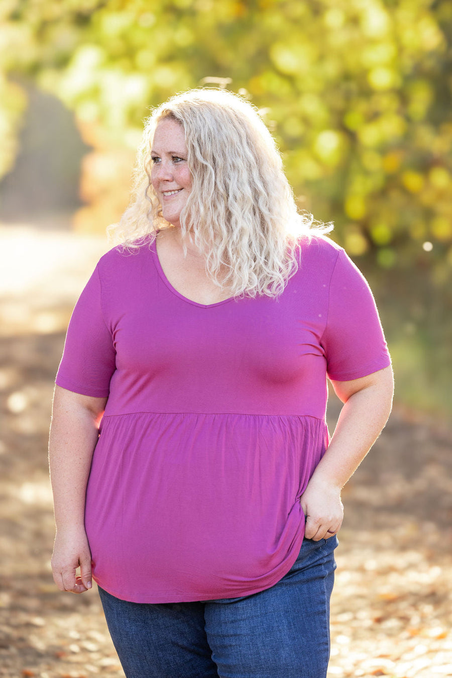 WAREHOUSE Sarah Ruffle Short Sleeve - Orchid