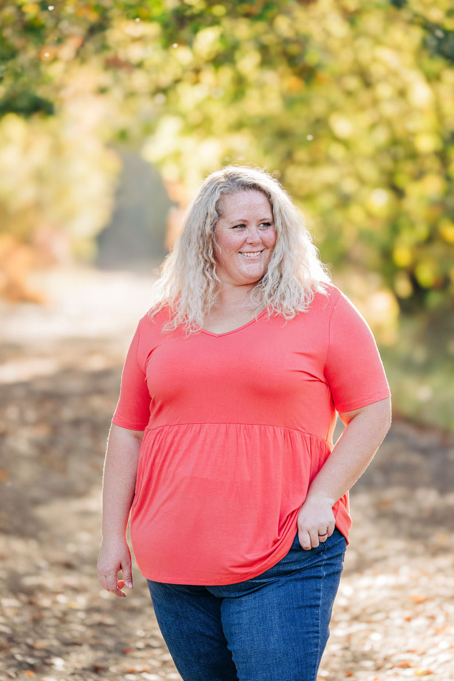 WAREHOUSE Sarah Ruffle Short Sleeve - Deep Coral | Women's Top