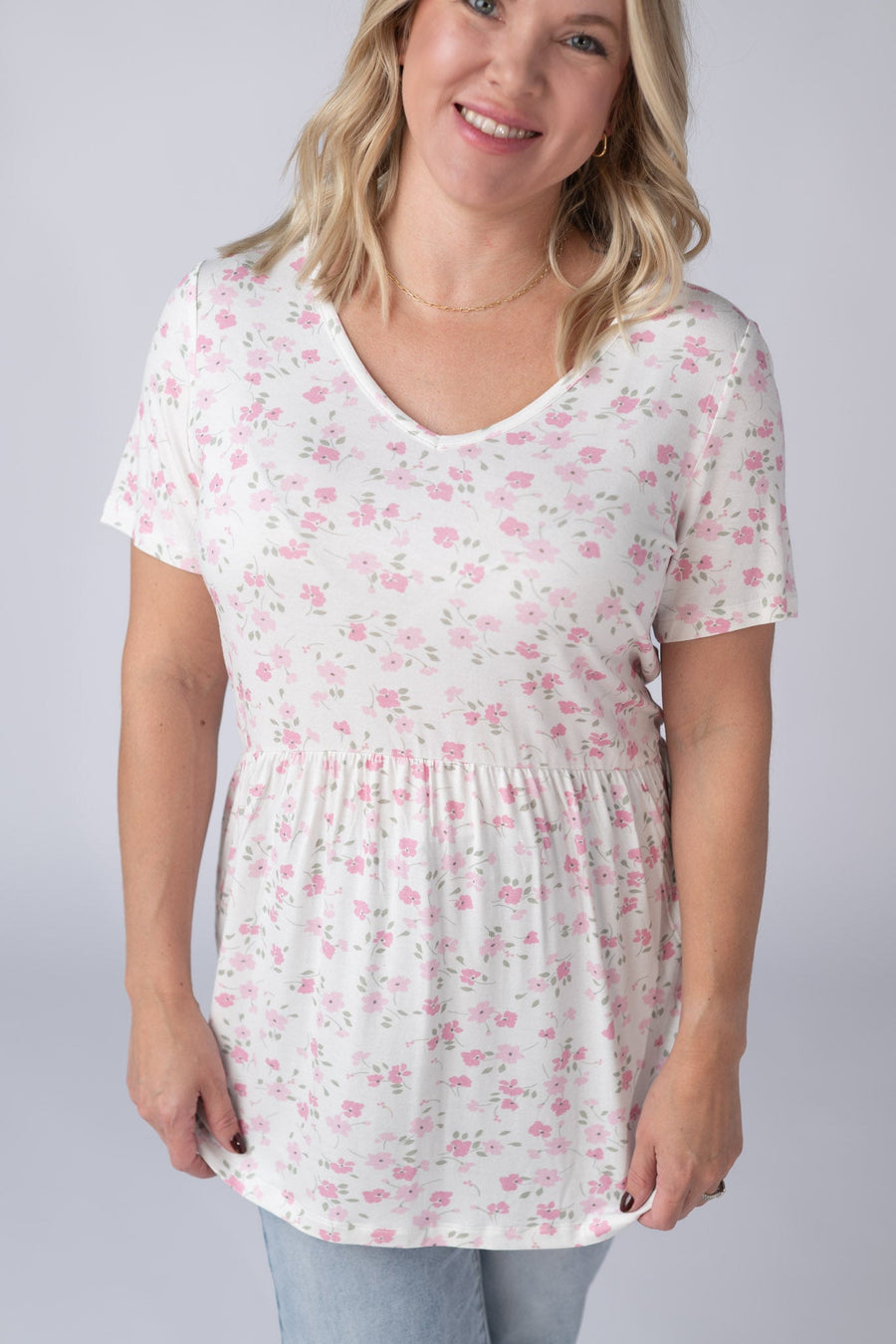 WAREHOUSE Sarah Ruffle Short Sleeve - Pretty in Pink Floral