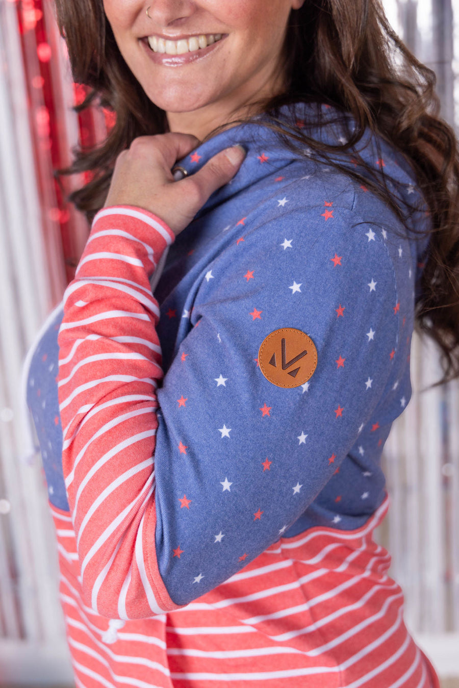WAREHOUSE Hailey Pullover Hoodie - Faded Navy Freedom Stars and Stripes