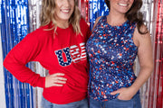 WAREHOUSE Corrine Pullover Top - Red USA Flag
