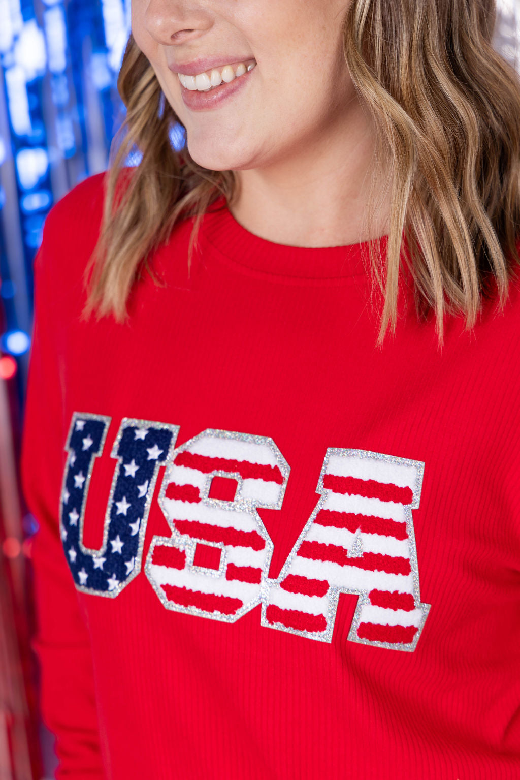 WAREHOUSE Corrine Pullover Top - Red USA Flag