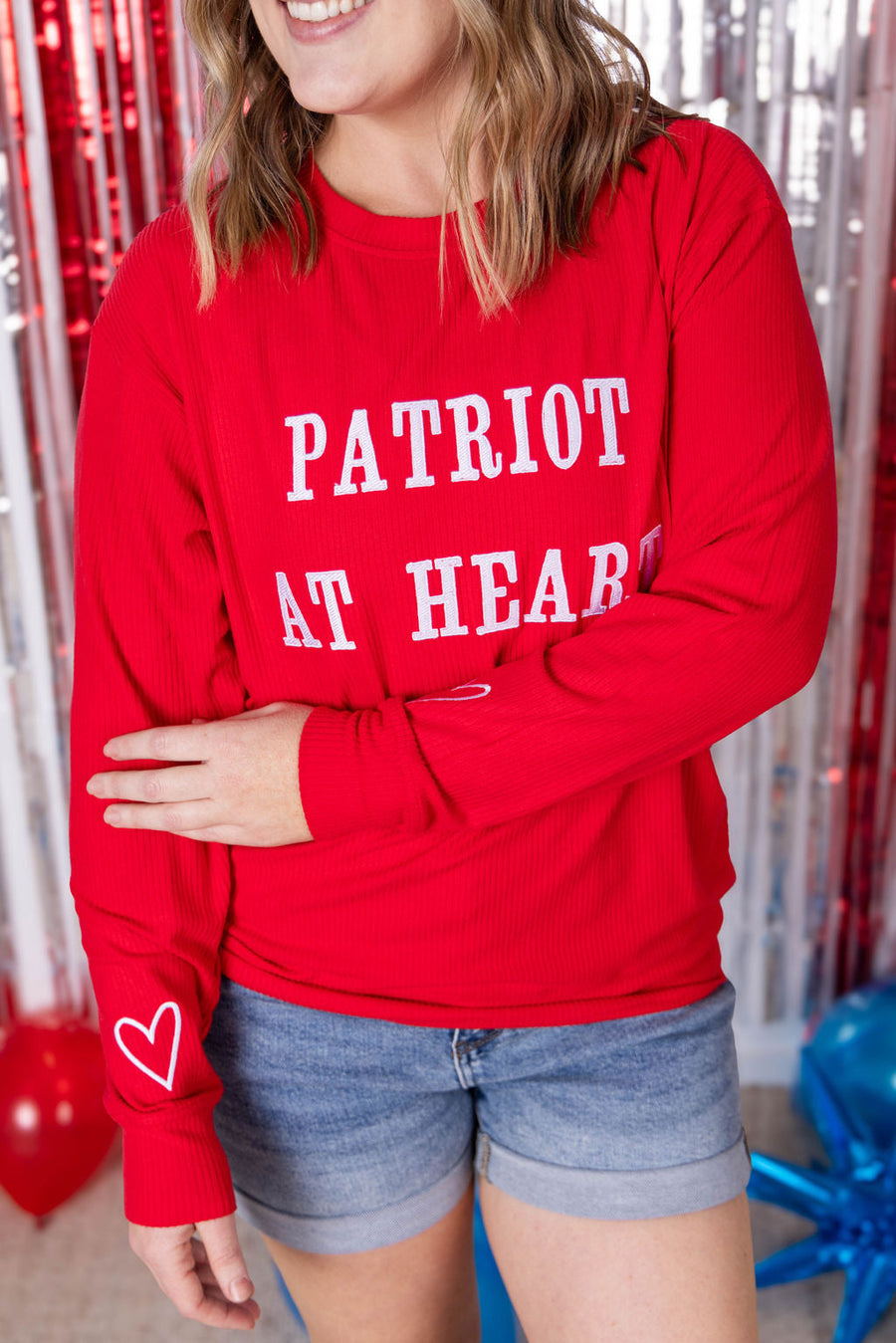 WAREHOUSE Corrine Embroidered Pullover Top - Patriot at Heart