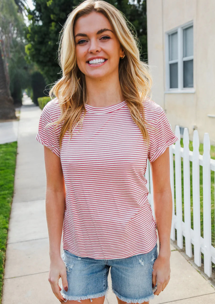 Pink & Ivory Striped Tee