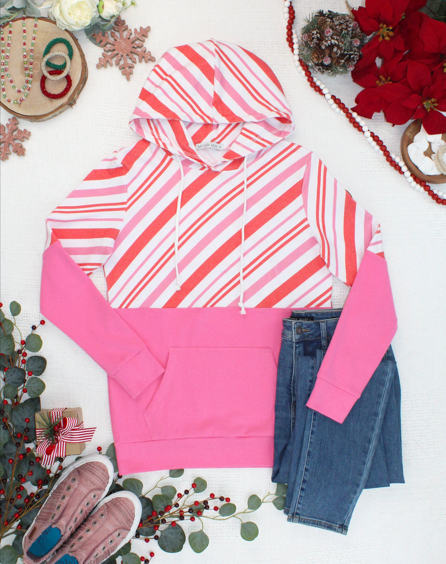 WAREHOUSE ONLY Hailey Pullover Hoodie - Candy Cane and Pink
