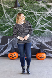 WAREHOUSE Lola Striped Thermal Top - Black