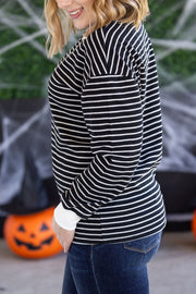 WAREHOUSE Lola Striped Thermal Top - Black