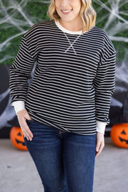 WAREHOUSE Lola Striped Thermal Top - Black