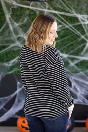 WAREHOUSE Lola Striped Thermal Top - Black