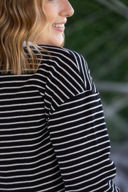 WAREHOUSE Lola Striped Thermal Top - Black