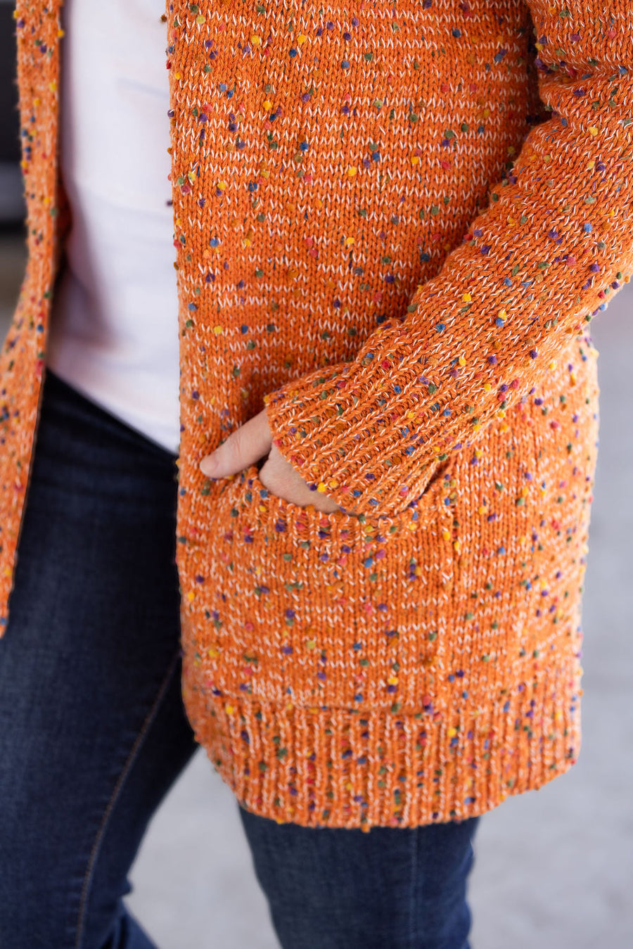 WAREHOUSE Carly Confetti Dot Cardigan - Pumpkin