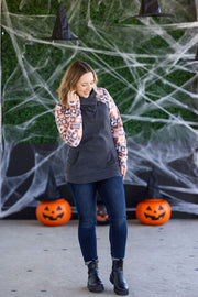 WAREHOUSE Zoey ZipCowl Sweatshirt -Trick-or-Treat Checkered and Charcoal