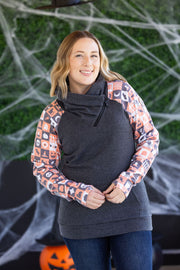 WAREHOUSE Zoey ZipCowl Sweatshirt -Trick-or-Treat Checkered and Charcoal