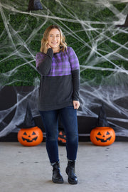 WAREHOUSE Natalie Pullover - Purple Plaid and Charcoal