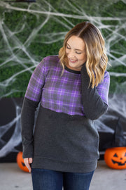 WAREHOUSE Natalie Pullover - Purple Plaid and Charcoal