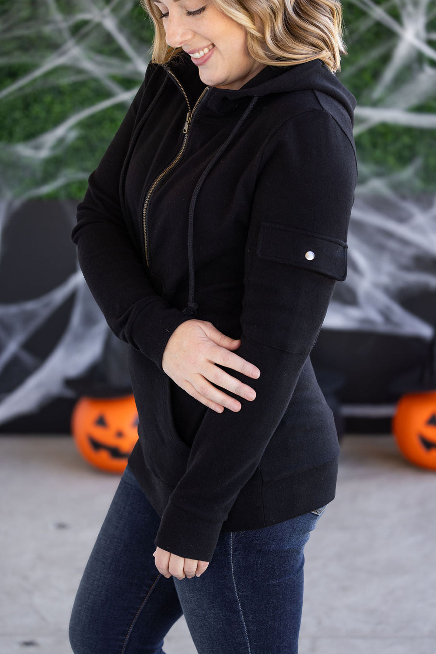 WAREHOUSE Pixie Pocket Halfzip Hoodie - Black