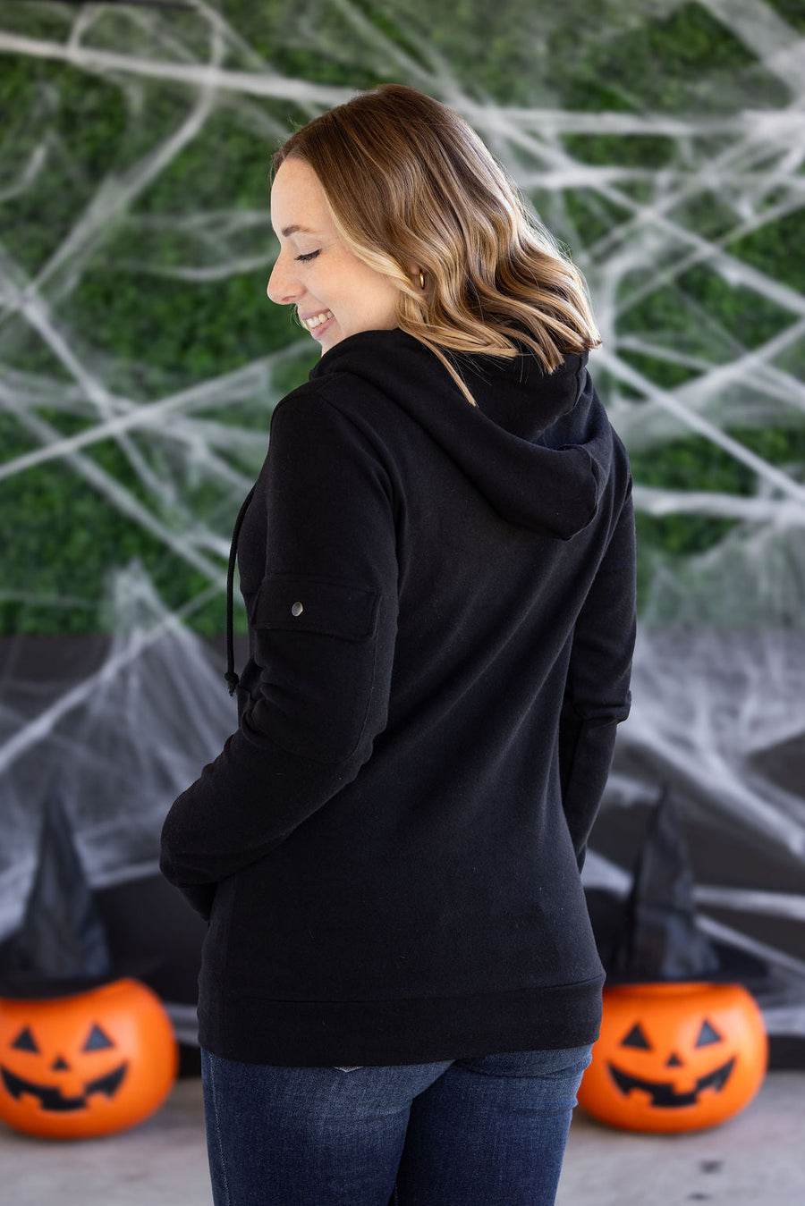 WAREHOUSE Pixie Pocket Halfzip Hoodie - Black
