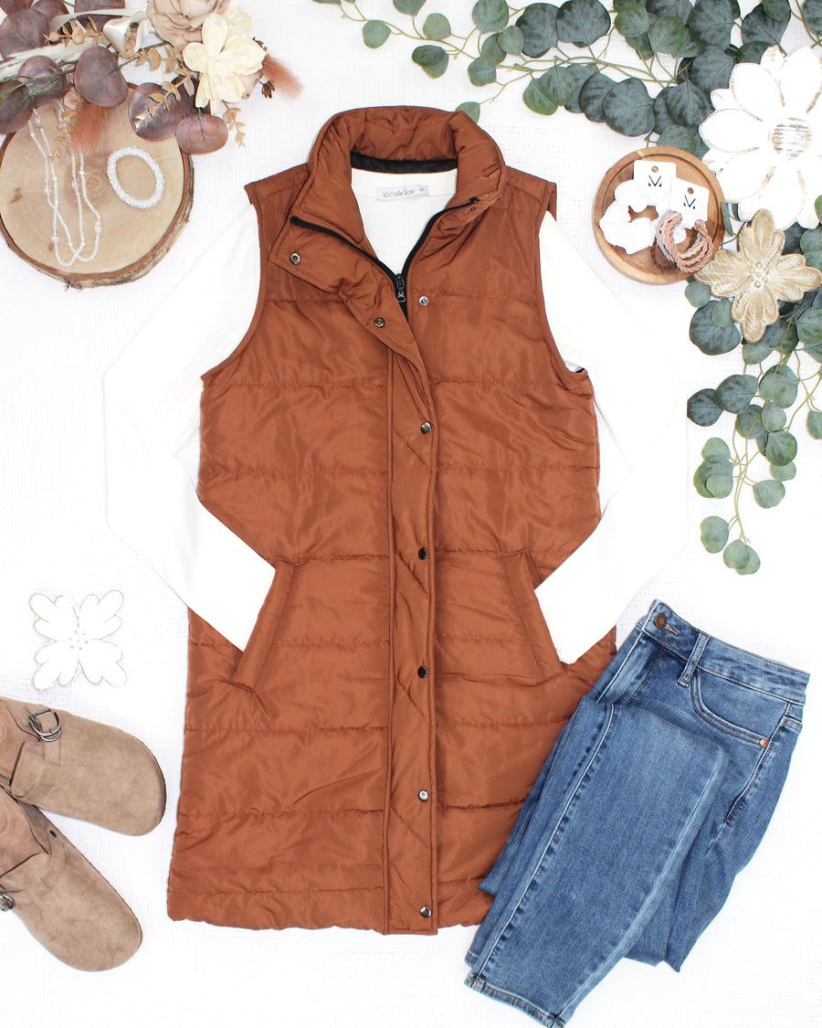 WAREHOUSE ONLY Harlow Long Vest - Cinnamon