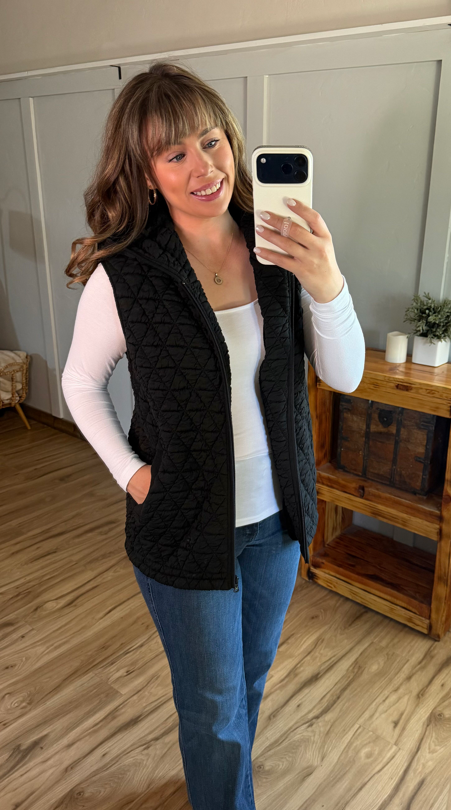 WAREHOUSE ONLY Heather Geometric Hooded Vest - Black