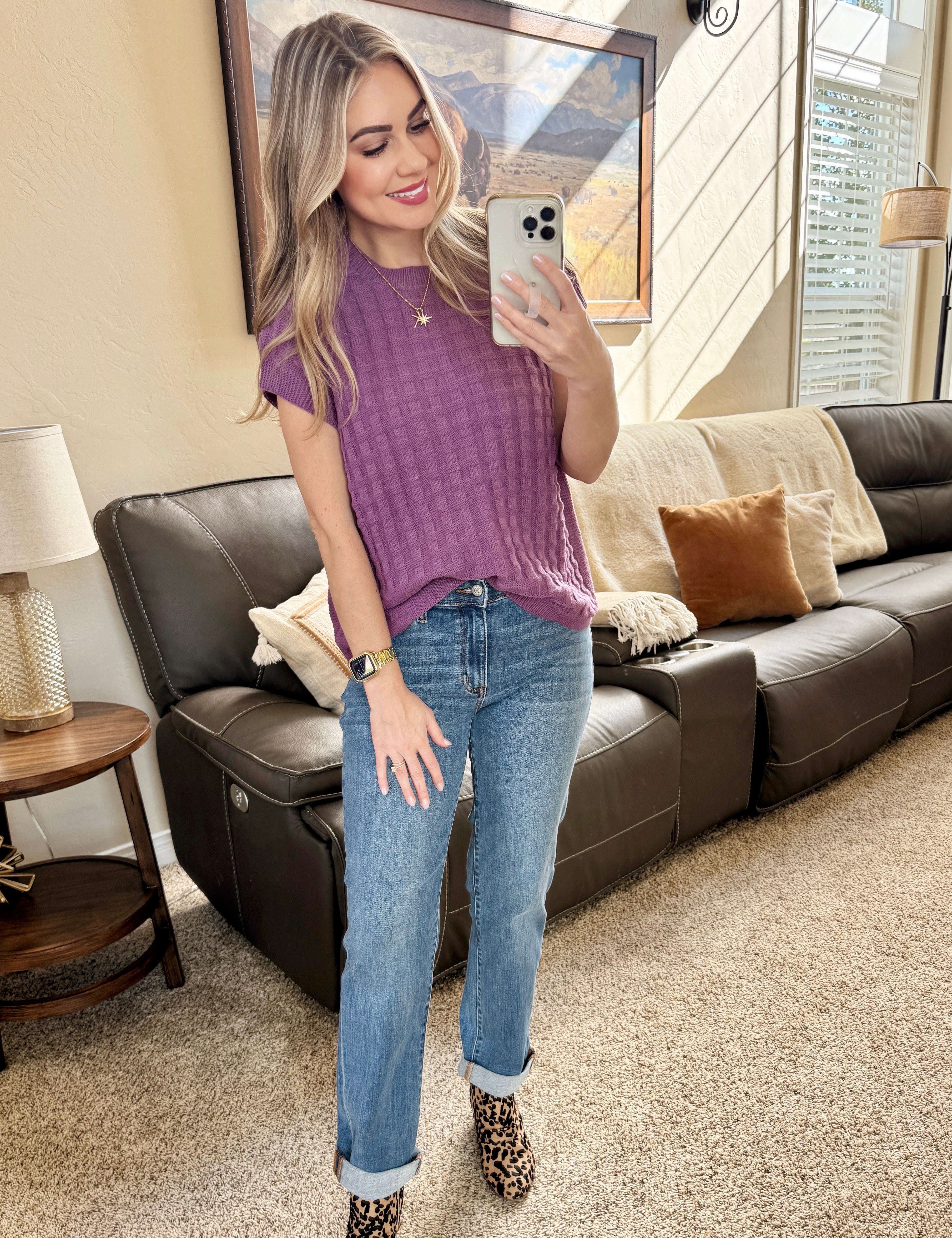 WAREHOUSE Kelly Knitted Top - Plum