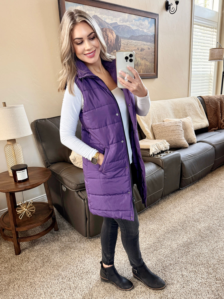 WAREHOUSE Harlow Long Vest - Purple