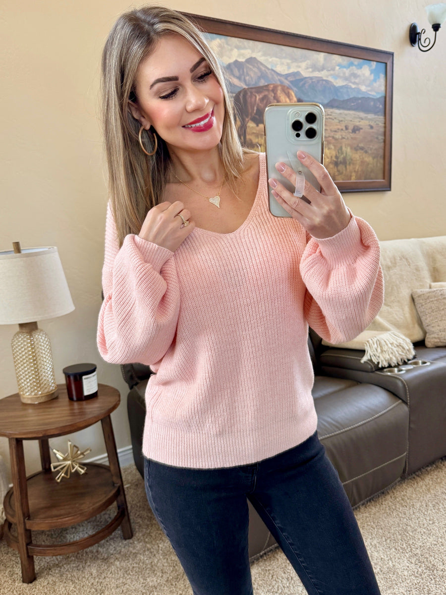 WAREHOUSE Bethany Bow Knit Sweater - Light Pink