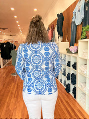 Mykonos Swirl Blue & White Blouse