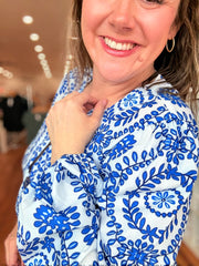 Mykonos Swirl Blue & White Blouse