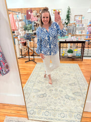 Mykonos Swirl Blue & White Blouse