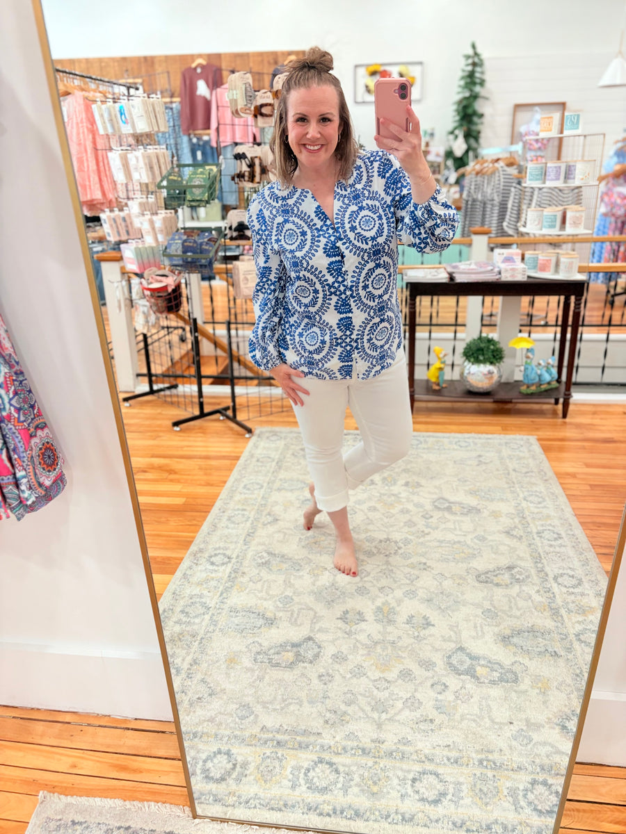 Mykonos Swirl Blue & White Blouse
