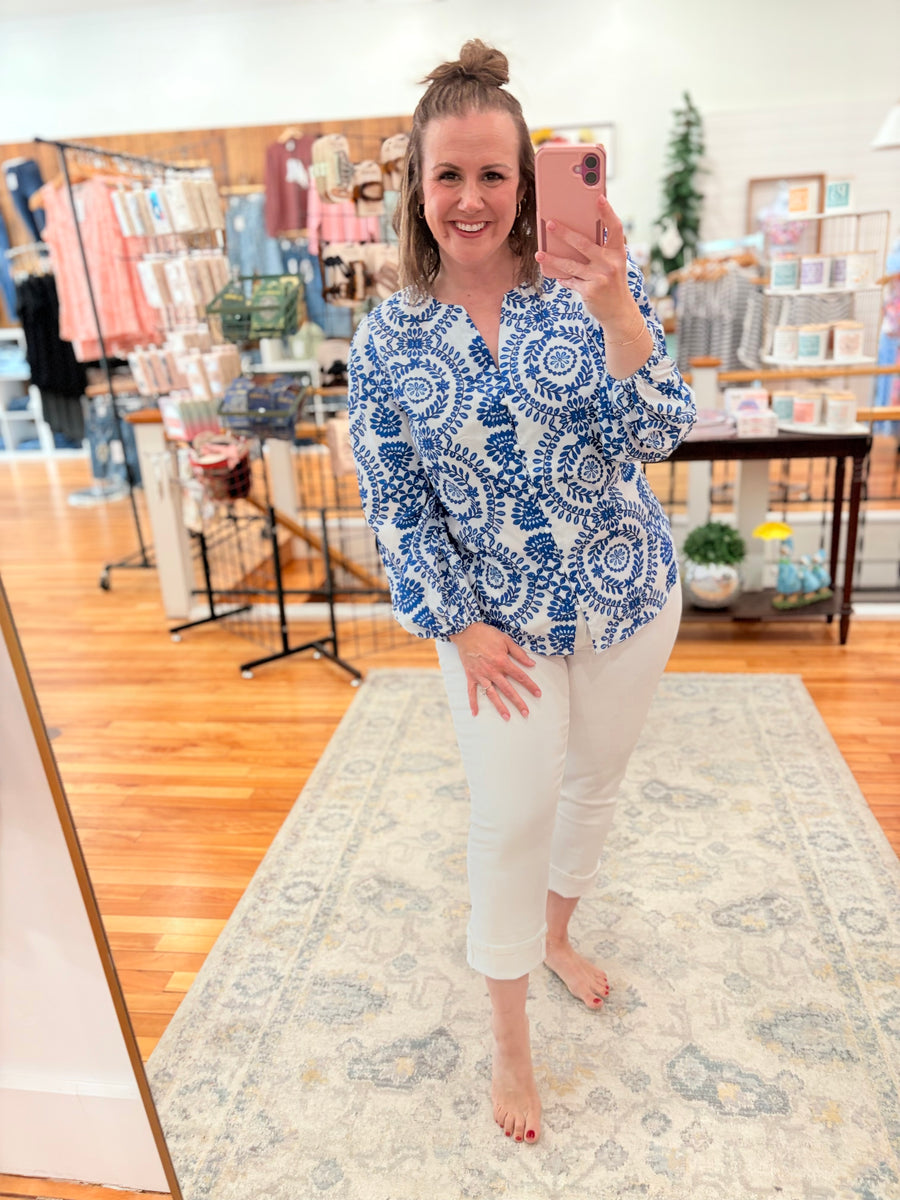 Mykonos Swirl Blue & White Blouse