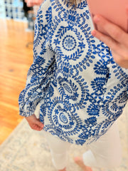 Mykonos Swirl Blue & White Blouse