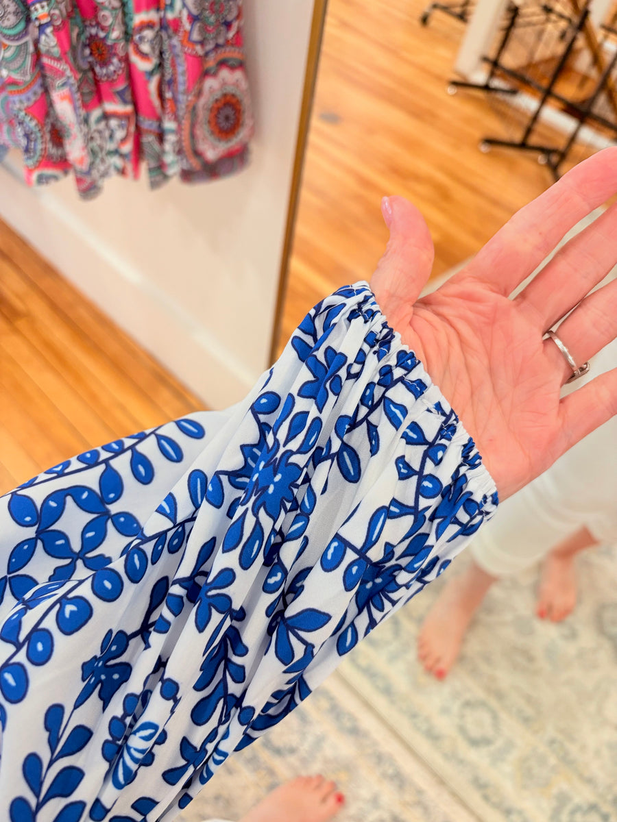 Mykonos Swirl Blue & White Blouse