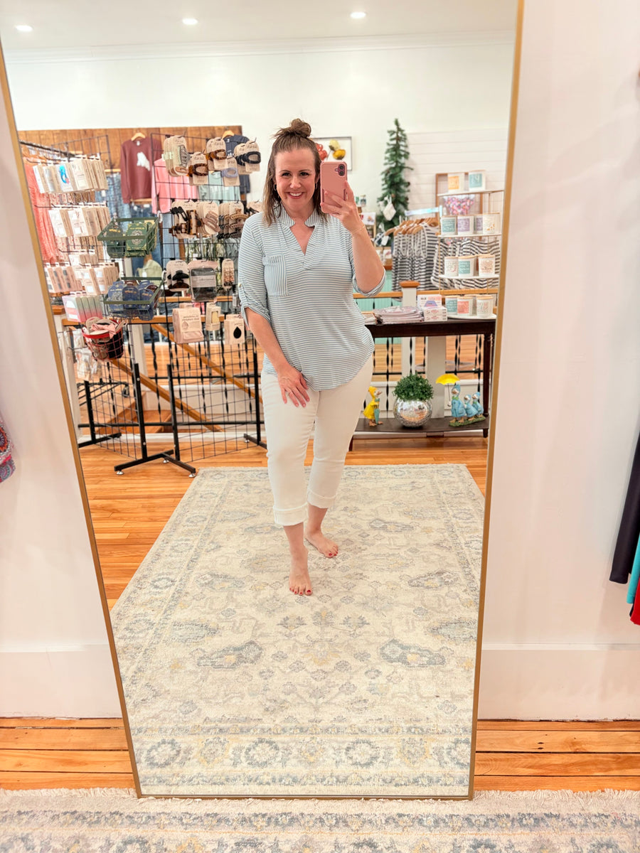 Midrise White Cuffed Capris