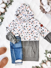 WAREHOUSE Hailey Pullover Hoodie - Geometric and Charcoal