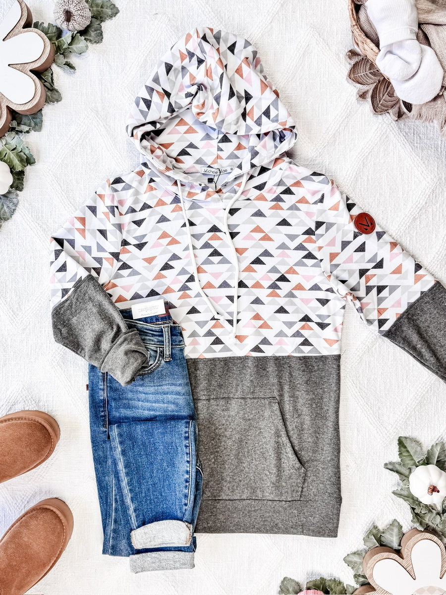 WAREHOUSE Hailey Pullover Hoodie - Geometric and Charcoal