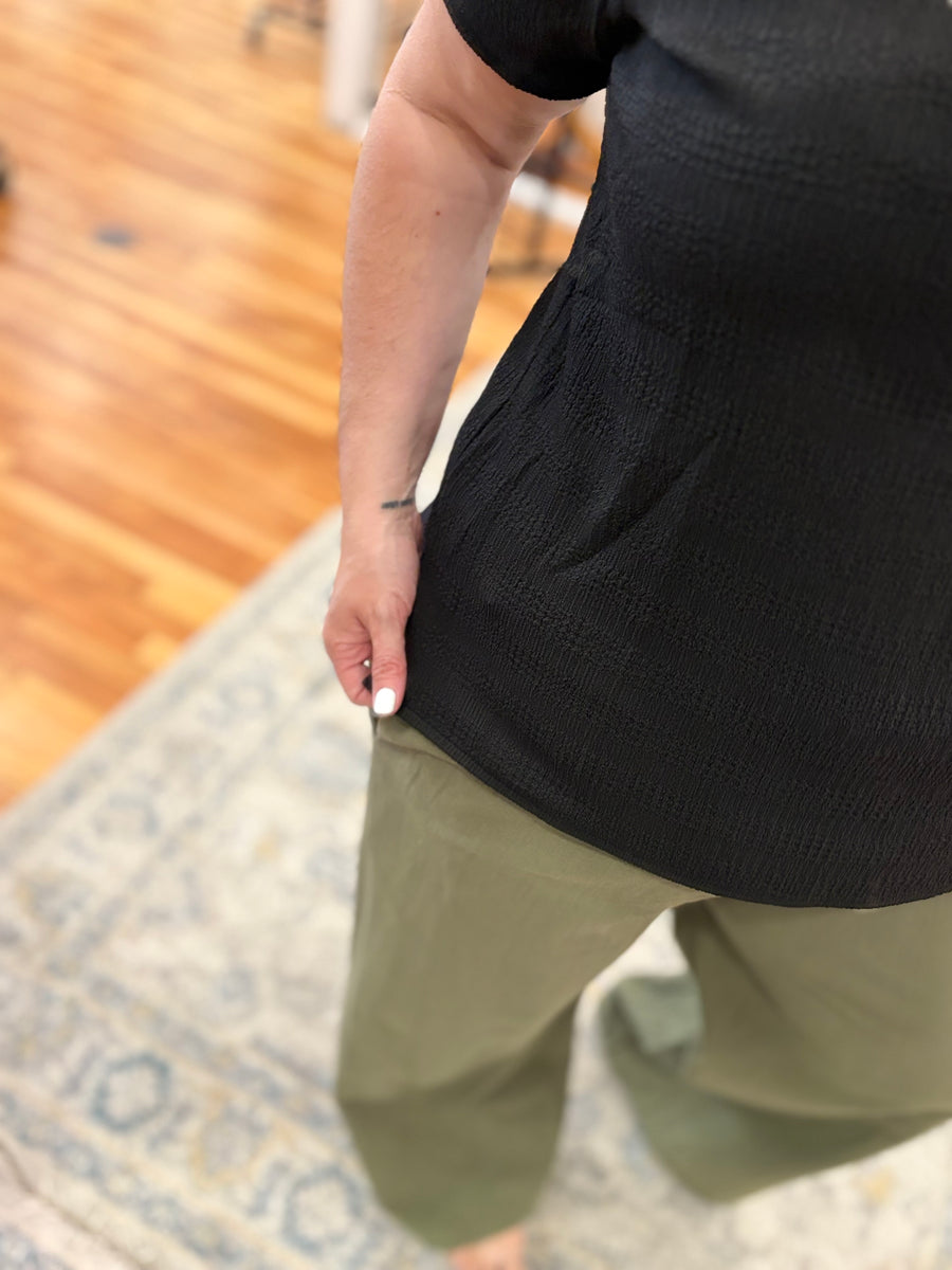 Linen Blend Pants with Smocked Waist- Olive
