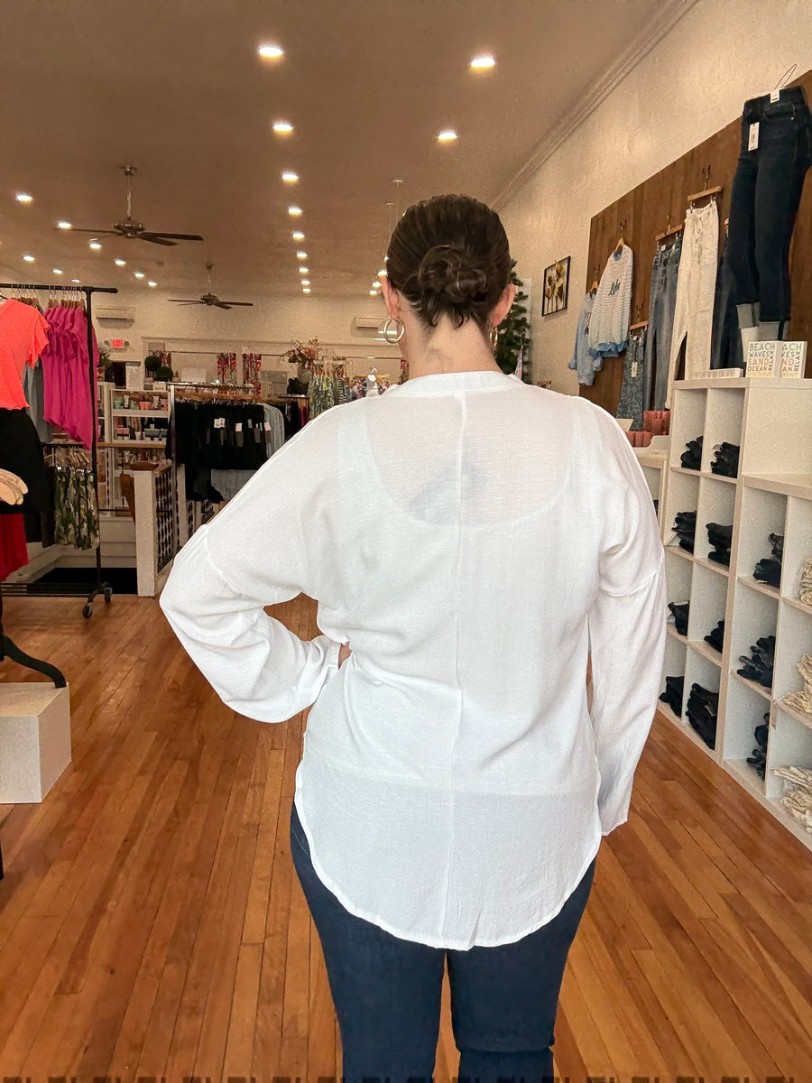 V-Neck Linen Breathable Shirt- White