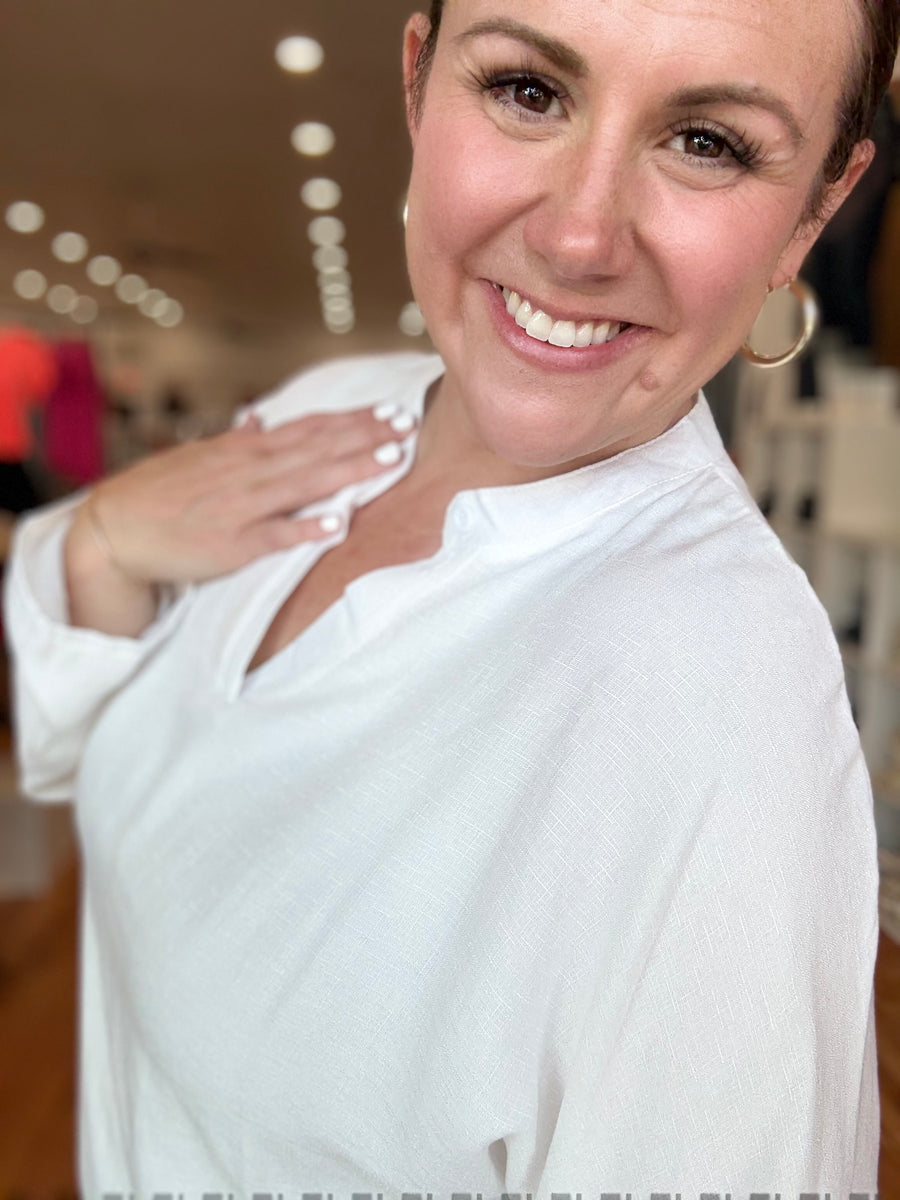 V-Neck Linen Breathable Shirt- White
