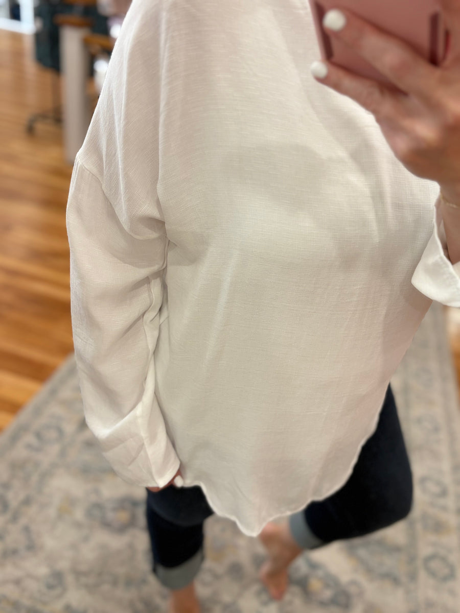 V-Neck Linen Breathable Shirt- White